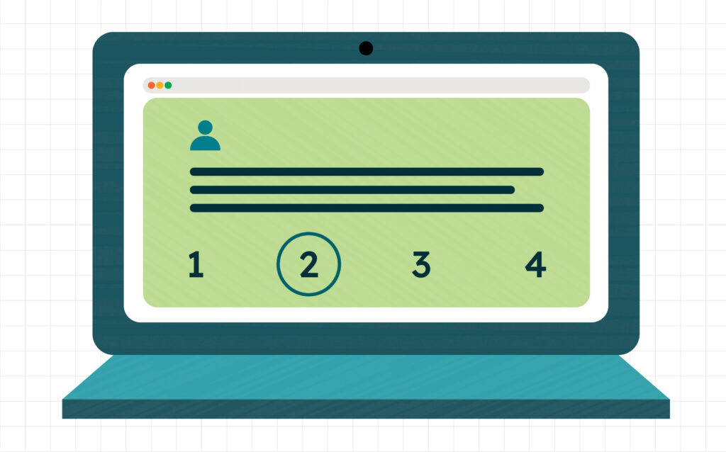 Illustration of an open laptop displaying the numbers one to four and horizontal lines on its screen